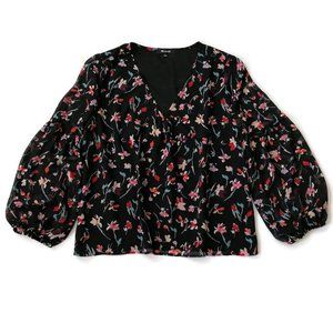 Madewell Peasant Blouse Top Silky Crepe Floral